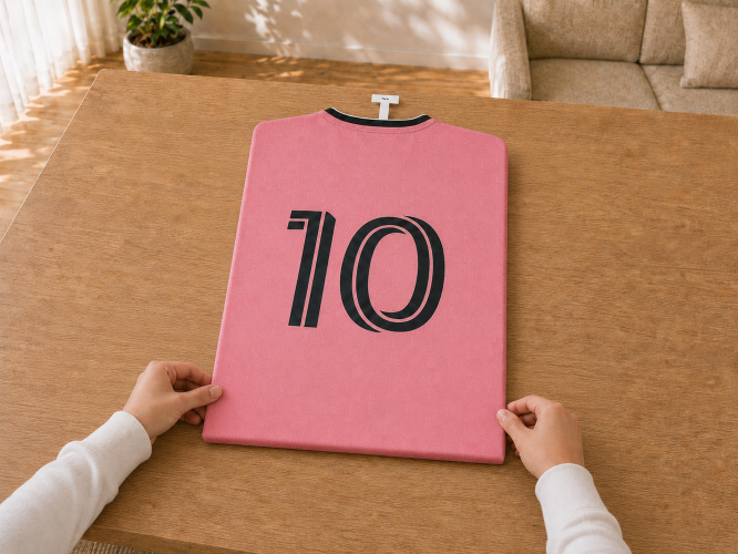 Maillot de sport posé droit sur la table avant l’encadrement